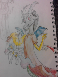 Size: 1536x2048 | Tagged: safe, artist:franny-draws-shit, discord, princess celestia, g4, traditional art