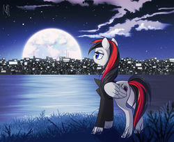 Size: 1800x1469 | Tagged: safe, artist:margony, oc, oc only, city, moon, night, scenery, solo