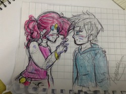 Size: 500x373 | Tagged: safe, artist:franny-draws-shit, pinkie pie, human, g4, humanized, jack frost, traditional art