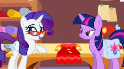 Size: 1050x590 | Tagged: safe, screencap, rarity, twilight sparkle, g4, suited for success, duo