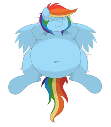 Size: 2800x3200 | Tagged: safe, artist:graphenescloset, rainbow dash, pegasus, pony, g4, belly, belly button, fat, female, high res, mare, on back, rainblob dash, simple background, solo, white background