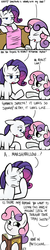 Size: 576x2880 | Tagged: dead source, safe, artist:wolverfox, rarity, sweetie belle, g4, book, comic, marshmallow, prank, smug, sweetie belle is a marshmallow too