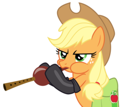 Size: 6921x6000 | Tagged: safe, artist:masem, applejack, earth pony, pony, g4, somepony to watch over me, .svg available, absurd resolution, bipedal, blowing flute, female, fireproof boots, flute, frown, glare, hoof hold, mare, music notes, musical instrument, puffy cheeks, saddle bag, simple background, snake charmin' flute, solo, transparent background, vector