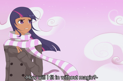 Size: 5185x3442 | Tagged: safe, artist:tao-mell, twilight sparkle, human, g4, my little pony: friendship is magic, winter wrap up, clothes, dark skin, female, humanized, scarf, solo