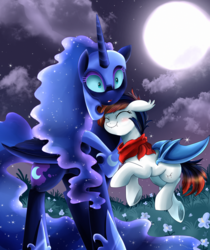 Size: 2954x3512 | Tagged: safe, artist:pridark, nightmare moon, oc, oc:winter blossom, bat pony, pony, g4, high res, surprised