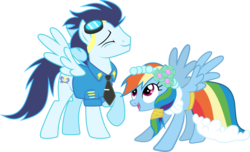 Size: 1600x972 | Tagged: safe, artist:thebosscamacho, rainbow dash, soarin', pegasus, pony, g4, backwards cutie mark, cutie mark, duo, female, male, new cutie mark, ship:soarindash, shipping, simple background, straight, transparent background, vector