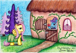 Size: 1024x721 | Tagged: safe, artist:megandresback, fluttershy, trixie, g4, fairy tale, snow white, traditional art