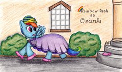 Size: 1024x612 | Tagged: safe, artist:megandresback, rainbow dash, g4, cinderella, fairy tale, female, solo, traditional art