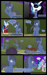 Size: 2000x3155 | Tagged: safe, artist:mlp-silver-quill, princess celestia, shining armor, oc, oc:clutterstep, comic:a princess' tears, g4, comic, droste maze, high res, overprotective armor