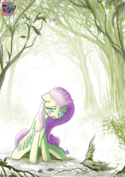 Size: 2480x3508 | Tagged: safe, artist:jowyb, fluttershy, bird, g4, crying, female, high res, solo