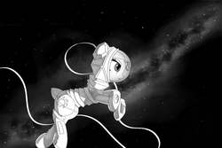 Size: 1500x1000 | Tagged: safe, artist:qweeli, pinkie pie, g4, astronaut, female, milky way galaxy, solo, space, spacesuit, stars