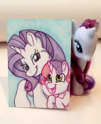 Size: 570x695 | Tagged: safe, artist:reaperfox, rarity, sweetie belle, g4, brushable, female, irl, photo, toy, traditional art