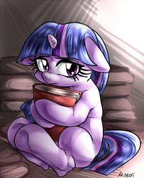 Size: 600x740 | Tagged: safe, artist:nekubi, twilight sparkle, pony, unicorn, g4, book, female, filly, pixiv, solo, unicorn twilight