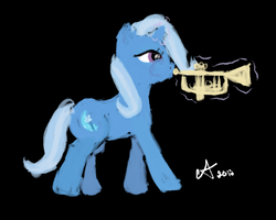 Size: 836x668 | Tagged: safe, artist:amaya-fanel, trixie, pony, unicorn, g4, female, magic, mare, musical instrument, solo, trumpet