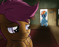 Size: 2500x2000 | Tagged: safe, artist:nobody47, rainbow dash, scootaloo, g4, crying, duo, fanfic art, high res