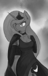 Size: 714x1120 | Tagged: safe, artist:ninjapony, princess luna, anthro, g4, female, monochrome, sketch, solo