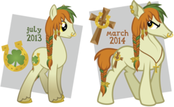 Size: 1024x627 | Tagged: safe, artist:ivyhaze, oc, oc only, oc:erin go bragh, pony, braid, draw this again, horseshoes, male, necklace, nose ring, solo, stallion, unshorn fetlocks