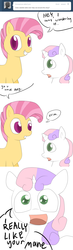 Size: 680x2340 | Tagged: safe, artist:moonblizzard, candy mane, sweetie belle, g4, ask, rarity answers, tumblr