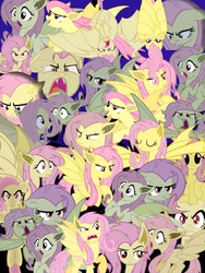 Size: 1200x1600 | Tagged: safe, artist:lozpony, fluttershy, g4, collage, flutterbat, multeity, so much flutter, so much pony, vector