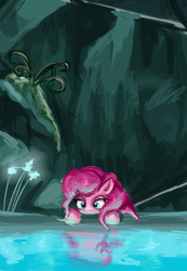 Size: 3500x5072 | Tagged: safe, artist:clrb, pinkie pie, g4, too many pinkie pies, cave, cave pool, female, mirror pool, solo