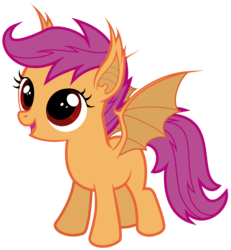 Size: 5534x6000 | Tagged: safe, artist:magister39, scootaloo, bat pony, pony, vampony, g4, absurd resolution, bat ponified, cute, cutealoo, fangs, female, filly, foal, looking up, open mouth, race swap, scootabat, simple background, smiling, solo, spread wings, transparent background, vector, wings