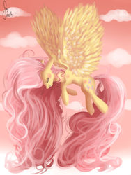 Size: 768x1024 | Tagged: safe, artist:saoiirse, fluttershy, g4, female, flying, long mane, long tail, painting, solo