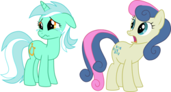 Size: 957x518 | Tagged: safe, artist:ruinedomega, bon bon, lyra heartstrings, sweetie drops, earth pony, pony, unicorn, g4, swarm of the century, crying, cute, female, floppy ears, frown, looking back, lyrabetes, mare, open mouth, ponyscape, sad, sad pony, sadorable, shocked, simple background, teary eyes, transparent background, vector, wavy mouth, wide eyes