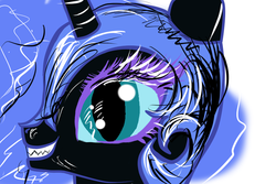 Size: 800x533 | Tagged: safe, artist:elizabeth-de-frol, nightmare moon, g4, eyelashes, female, grin, looking at you, smiling, solo