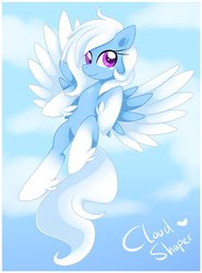 Size: 768x1040 | Tagged: safe, artist:mrscheeseherder, oc, oc only, oc:cloud shaper, pegasus, pony, cloud, cloudy, colored wings, colored wingtips, feathered fetlocks, female, flying, freckles, looking at you, mare, sky, solo, two toned wings
