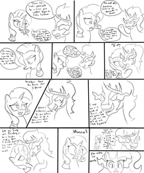 Size: 2552x3056 | Tagged: safe, artist:frikdikulous, king sombra, nightmare rarity, rarity, pony, umbrum, unicorn, g4, colored, colored horn, comic, corrupted, crown, curved horn, dark magic, dialogue, female, helmet, high res, horn, hypnosis, jewelry, king sideburns, magic, male, mare, monochrome, nightmarification, nightmarified, regalia, sketch, sombra eyes, sombra horn, stallion, text, tumblr, tumblr:ask king sombra and queen sweetie belle