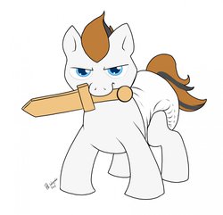 Size: 1280x1232 | Tagged: safe, artist:tatergator, oc, oc only, pony, diaper, diaper fetish, fetish, foal, non-baby in diaper, poofy diaper, solo, sword