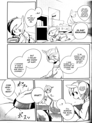 Size: 1795x2400 | Tagged: safe, artist:kolgha, rainbow dash, rough tumble, comic:comic hoof vol.2, g4, comic, doujin, japanese, monochrome, translation