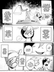 Size: 1795x2400 | Tagged: safe, artist:kolgha, rainbow dash, rough tumble, comic:comic hoof vol.2, g4, comic, doujin, japanese, monochrome, translation