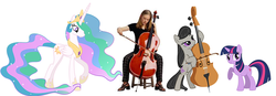 Size: 956x332 | Tagged: safe, octavia melody, princess celestia, twilight sparkle, human, g4, cello, musical instrument, size chart, size comparison, size difference