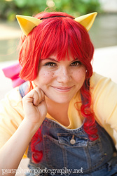 Size: 683x1024 | Tagged: safe, artist:teacup-sora, apple bloom, human, g4, cosplay, irl, irl human, overalls, photo, solo