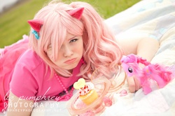 Size: 750x499 | Tagged: safe, artist:teacup-sora, pinkie pie, human, g4, cosplay, cupcake, irl, irl human, photo, sad, solo