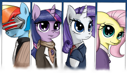 Size: 1418x816 | Tagged: safe, artist:ophdesigner, fluttershy, rainbow dash, rarity, twilight sparkle, g4, ace attorney, godot, maya fey, mia fey, parody, phoenix wright