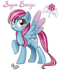 Size: 605x711 | Tagged: safe, artist:candy-janney, oc, oc only, oc:sugar breeze, pegasus, pony, bunches, hairband, pigtails, raised hoof, solo