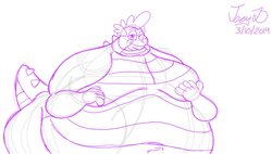 Size: 1280x725 | Tagged: safe, artist:joe-anthro, spike, g4, bhm, fat, fat spike, male, moobs, morbidly obese, obese, sketch, solo, wink
