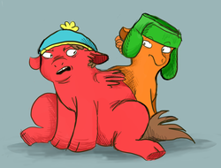 Size: 817x622 | Tagged: safe, artist:taxidoo, eric cartman, hat, hooves, kyle broflovski, male, ponified, south park
