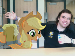 Size: 1024x768 | Tagged: safe, edit, applejack, human, g4, acne, brony, fail, hover hand, irl, irl human, photo, pimple, why