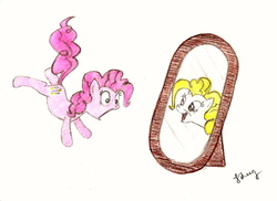 Size: 1360x992 | Tagged: safe, artist:theoriginalbeatlebug, pinkie pie, surprise, g4, traditional art