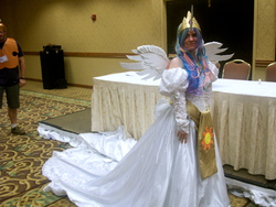 Size: 4000x3000 | Tagged: safe, artist:theoriginalbeatlebug, princess celestia, human, g4, clothes, convention, cosplay, dress, irl, irl human, photo, solo, st. louis crystal fair