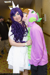 Size: 1365x2048 | Tagged: safe, artist:dtjaaaam, rarity, spike, human, g4, 2014, animeland wasabi, clothes, cosplay, female, glasses, hoodie, irl, irl human, kissing, male, photo, ship:sparity, shipping, spike hoodie, straight