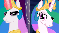 Size: 800x450 | Tagged: safe, princess celestia, alicorn, pony, g4, evil side, female, good side, mare