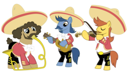 Size: 1024x579 | Tagged: safe, artist:roxy-cream, luis, miguel, sancho, g4, it ain't easy being breezies, bipedal, mariachi, simple background, transparent background, vector