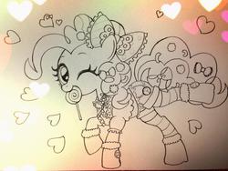 Size: 1024x768 | Tagged: safe, artist:momo, pinkie pie, g4, cute, diapinkes, female, grayscale, monochrome, solo