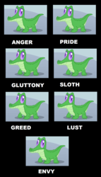 Size: 1226x2146 | Tagged: safe, gummy, alligator, g4, male, meme, pure unfiltered evil, seven deadly sins, sin of envy, sin of gluttony, sin of greed, sin of lust, sin of pride, sin of sloth, sin of wrath, solo