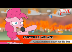 Size: 1280x922 | Tagged: safe, artist:askincompetentlightningdust, artist:ralek, pinkie pie, g4, female, letterboxing, live, microphone, news, news report, single panel, solo, style emulation