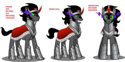 Size: 1261x633 | Tagged: dead source, safe, artist:morgothzeone666, king sombra, pony, unicorn, g4, antagonist, armor, dark magic, evil smile, grin, looking at you, magic, male, simple background, smiling, solo, sombra eyes, vector, white background